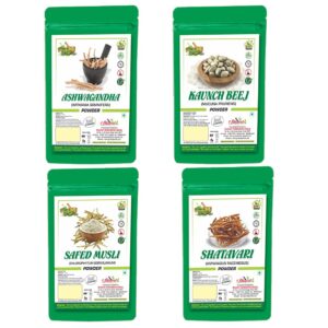 Bharat Ashwagandha Powder, Safed Musli, Shatavari Powder and Kaunch Beej Powder Combo Pack (100g Each) | For Wellness, Improves Vitality and Strength, Boost Immunity
