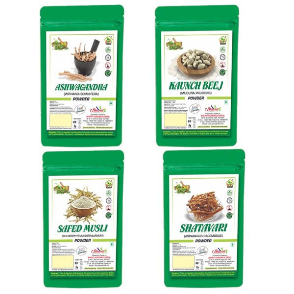 Bharat Ashwagandha Powder, Safed Musli, Shatavari Powder And Kaunch Beej Powder Combo Pack (100G Each) | For Wellness, Improves Vitality And Strength, Boost Immunity