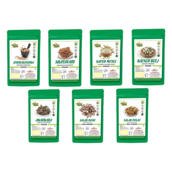 Bharat Ashwagandha, Safed Musli, Shatavari, Kaunch Beej Powder 400Gm Pack (100Gm Each) | Akarkara Irani Powder 50Gm | Salab Misri &Amp; Salab Panja Powder 50Gm Pack (25Gm Each) | Pack For Boost Immune System