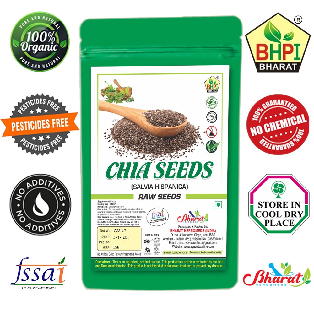 Bharat Chia Raw Seeds 200gm Raw Seeds for Weight Loss Premium Raw Chia Seeds for Eating