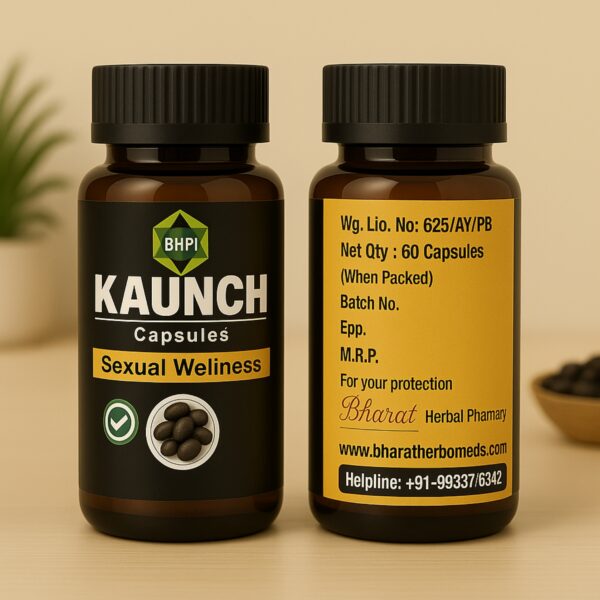 Bharat Kaunch Capsules Sexual Wellness Supplement, Showing Two Bottles In A Pack, With A Focus On Natural Ayurvedic Support For Male Vitality.